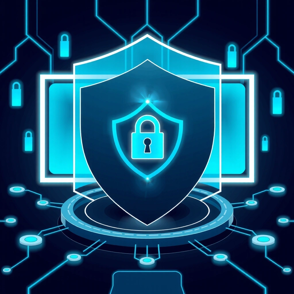 Privacy and security visualization with shield and lock icons